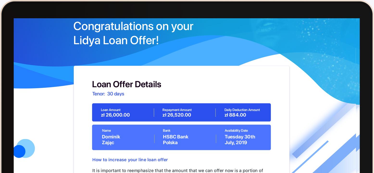 Loan Offer Details in Lidya Backoffice Desktop