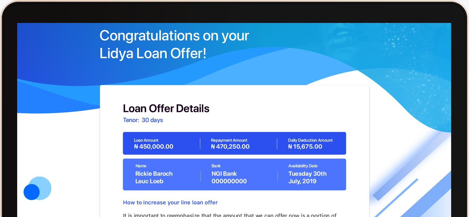 Loan Offer Details in Lidya Backoffice Desktop