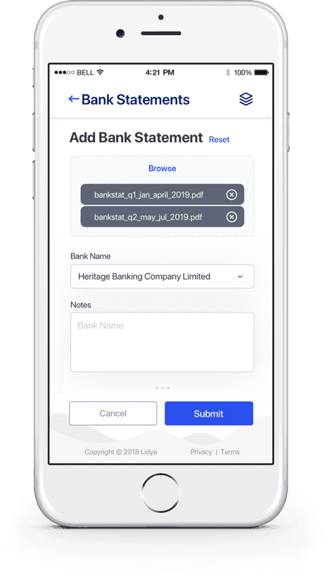 Add Bank Statement and entire loan application in Mobile